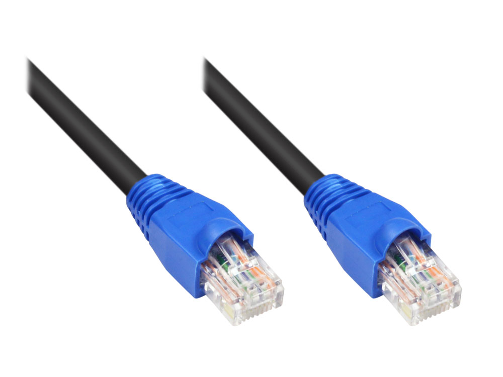 Patchkabel, Cat. 6, U/UTP, 250MHz, konfektioniert für den Außenbereich, schwarz, 10m, Good Connections®