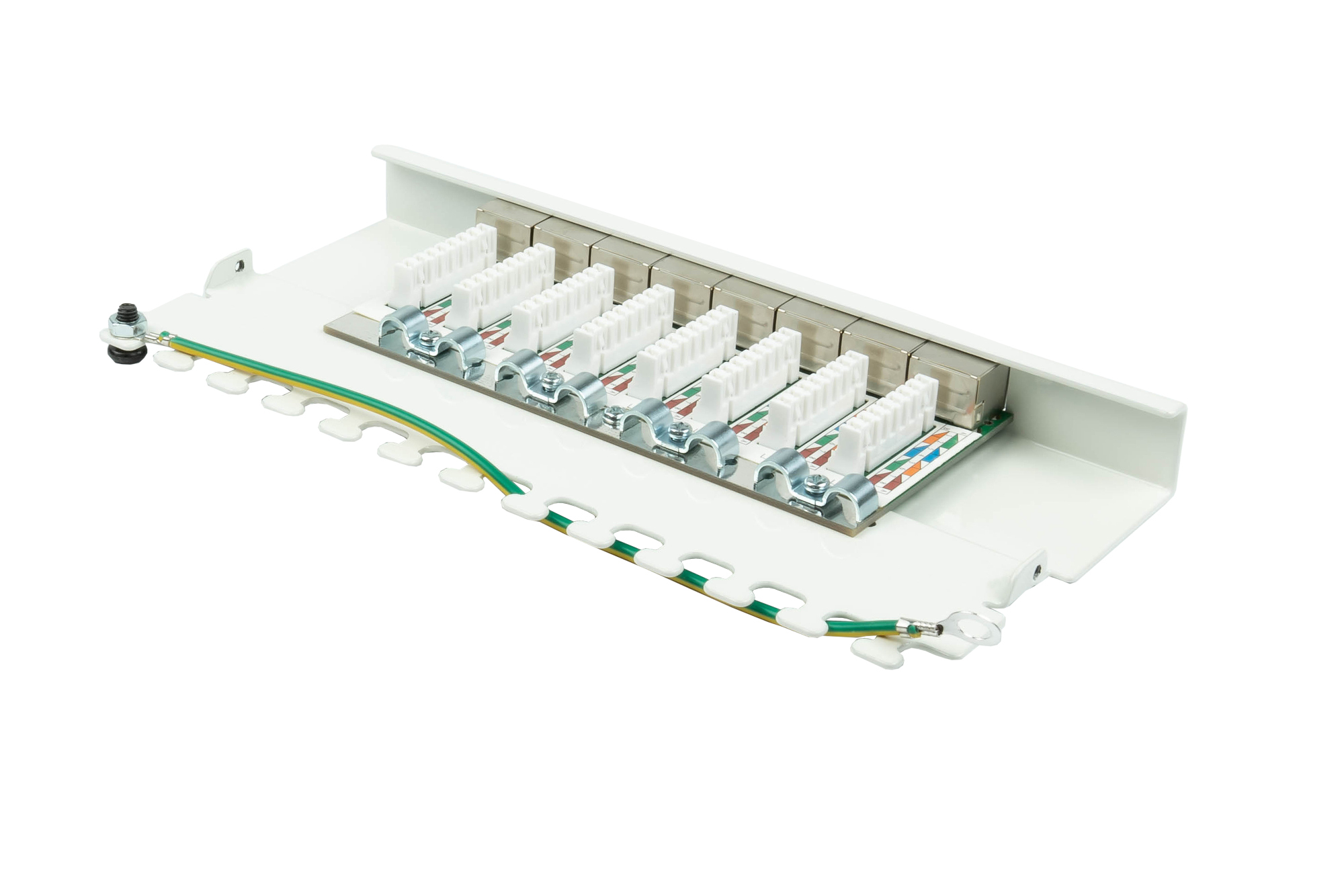 Patch Panel Desktop Cat. 6A, 8-port, 0,5 U, STP shielded, toolless opening, pure white (RAL9010), Good Connections®