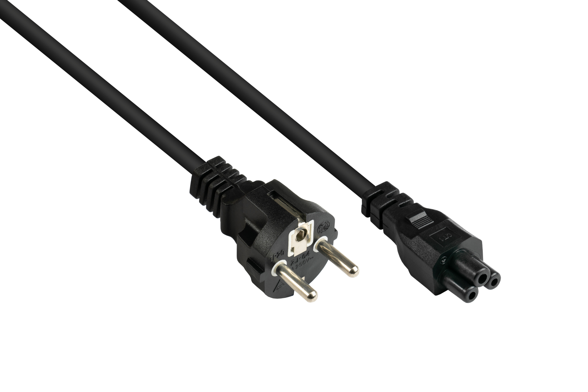 Power cord Safety-plug Typ E+F (CEE 7/7, straight) to C5 (straight) for Notebook, black, 0,75 mm², 1,8 m, Good Connections®