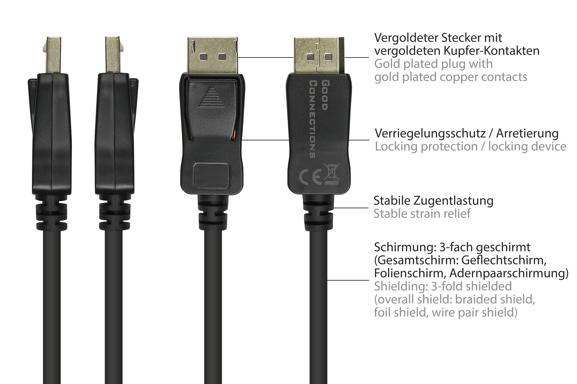 Anschlusskabel DisplayPort an DVI-D 24+1, 24K vergoldete Kon