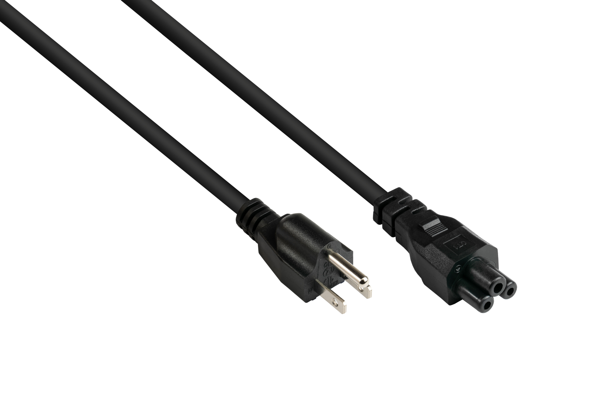 Power cord America/USA Typ B plug (NEMA 5-15P) to C5 (straight) for Notebook, ETL, black, AWG18, 1,8 m, Good Connections®