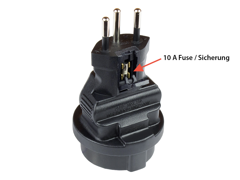 Power adapter switzerland power plug (SEV1011, straight) to earth contact socket type F, SEV, black, Good Connections®