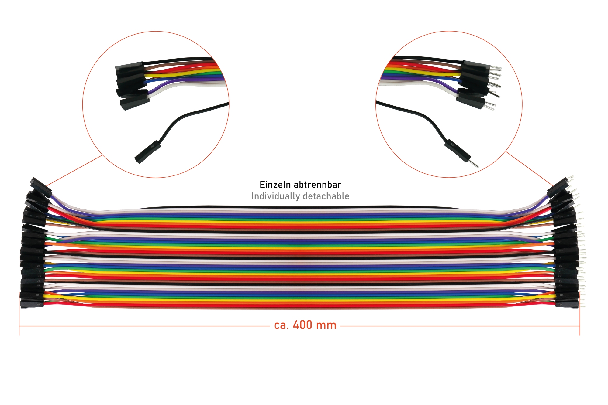 kabelmeister® Jumper Wire 40-Pin trennbare Adern für Arduino, Raspberry Pi etc., 3er-Set (BU-BU/ST-BU/ST-ST), 40cm
