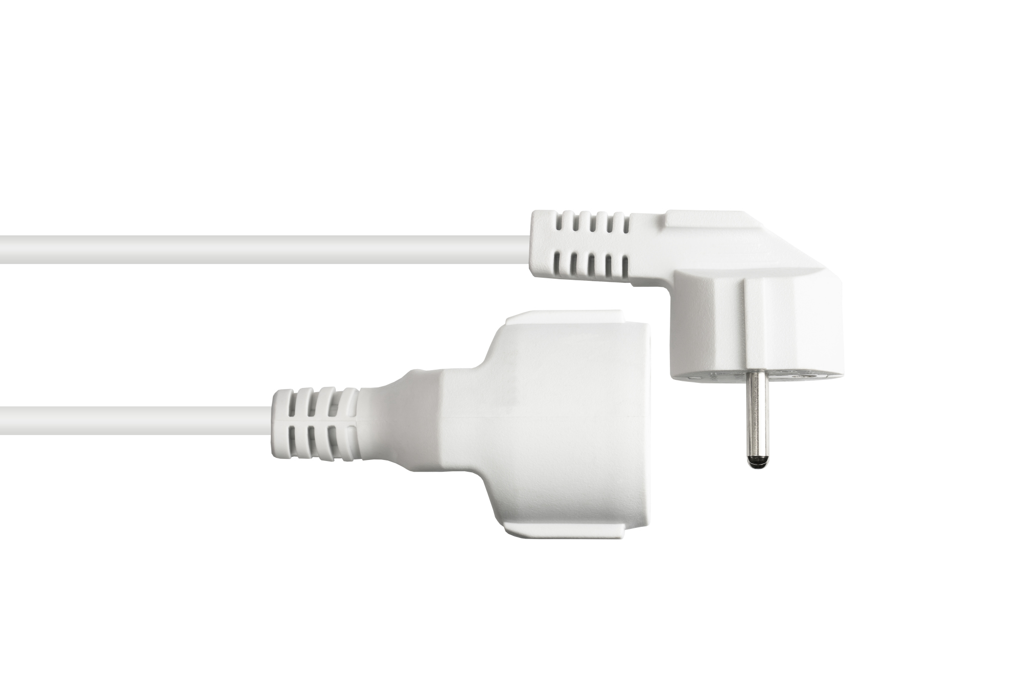Power cord extension Safety-plug Typ E+F (CEE 7/7, angled) to Safety-socket Typ F (CEE 7/3, straight), white, 1,50 mm², 10 m, Good Connections®