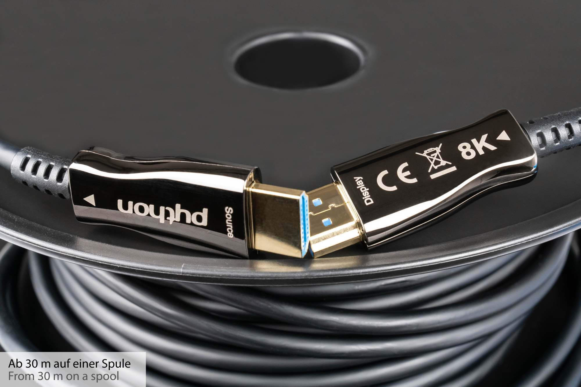AOC Hybrid HDMI Glasfaserkabel 8K @60Hz / 4K @120Hz, 48 Gbit/s, komp. mit HDMI 2.1, schwarz, 30m, PYTHON® Series