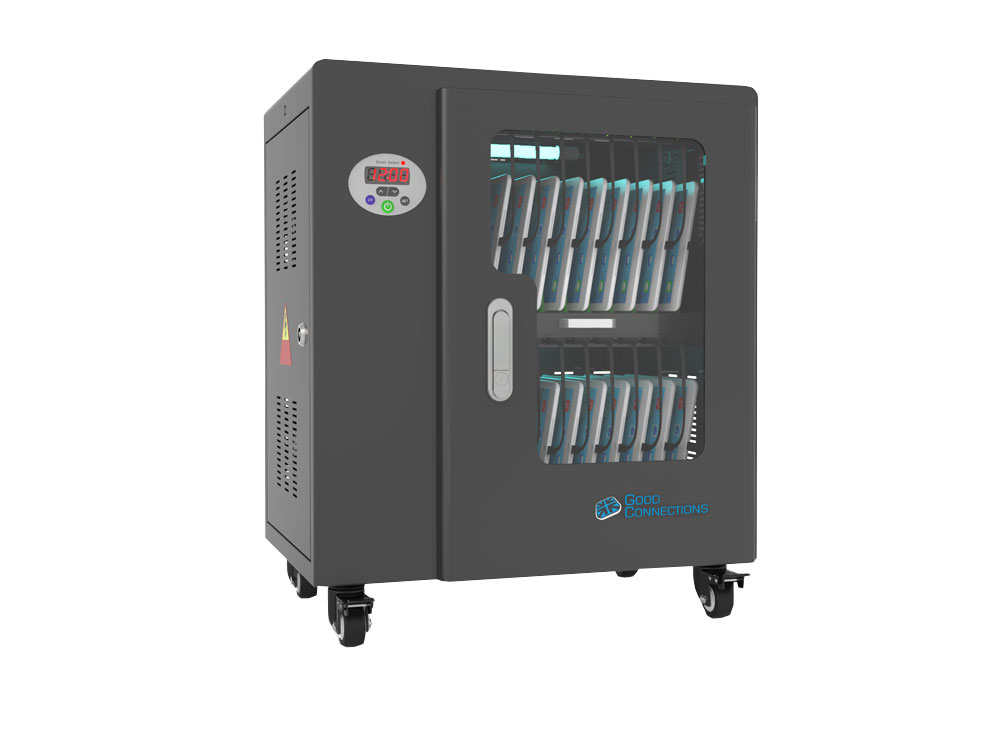 Tablet charging cart for up to 20 devices, UV-C disinfection, Smart Control, black, Good Connections®