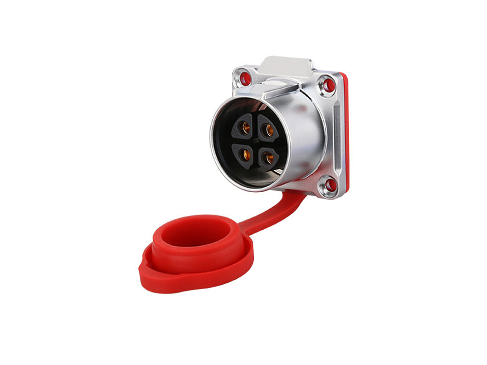 Industrial Connector S1 - Power (4-Pin) Feed-through coupler with flange, solder termination, metal, M24, IP65/67, Good Connections®