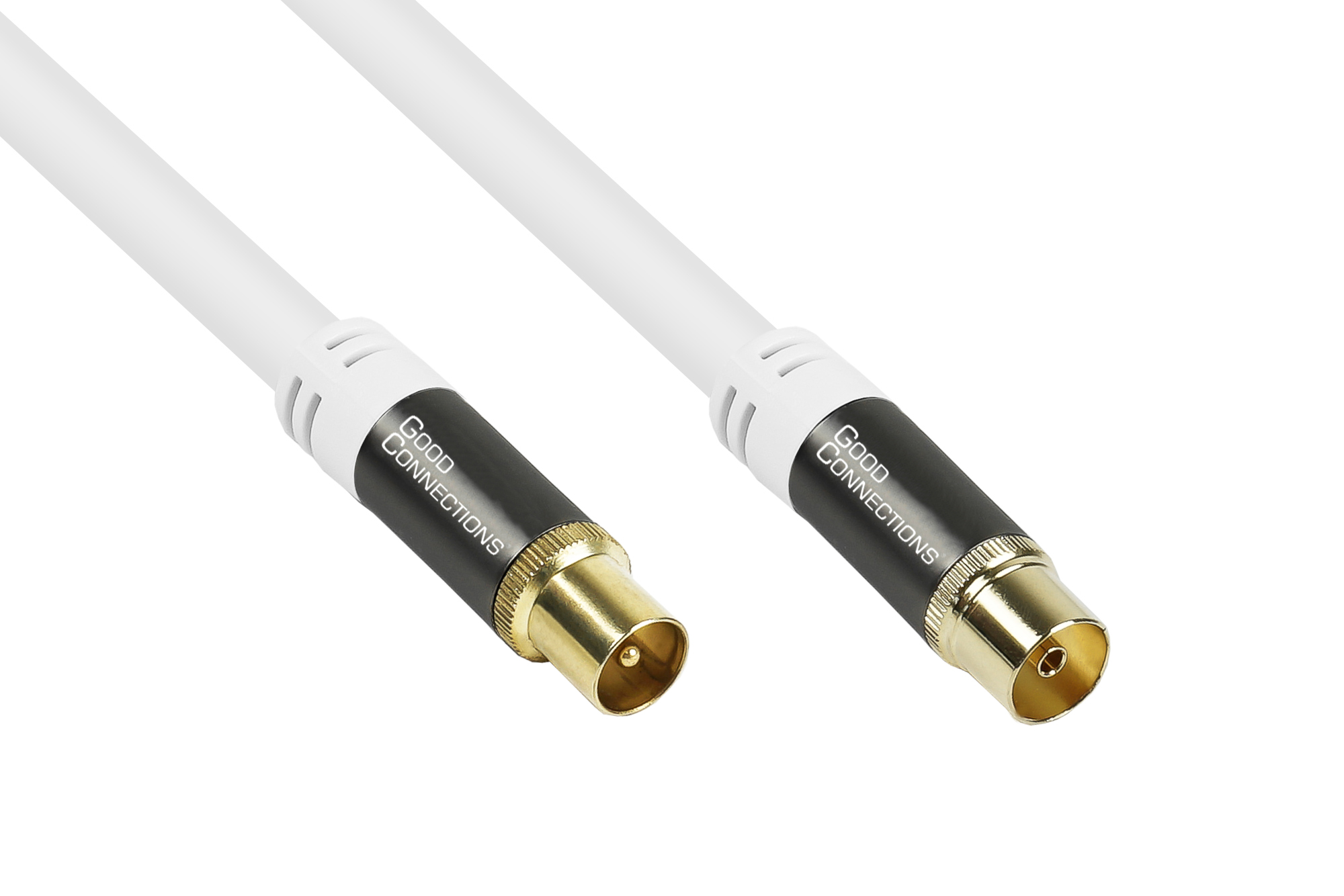 Antenna cable SmartFLEX, IEC/coax plug to socket, gold-plated, quad-shielded, shielding measure 120dB, white, 1,5m, Good Connections®