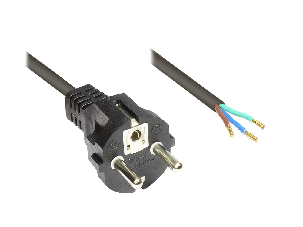 Netzkabel Schutzkontakt-Stecker gerade abisolierte Enden, sc