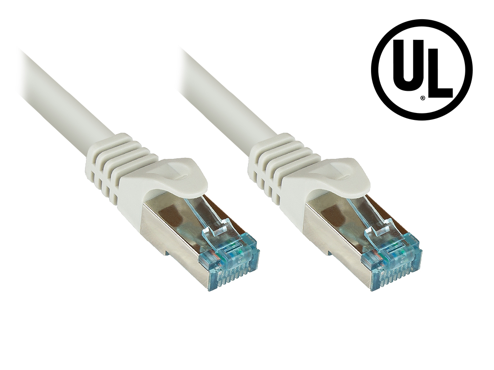 RNS® Patchkabel Cat.6A, mit Messprotokoll + Serien-Nr., S/FTP, PiMF, halogenfrei (LSZH), 500MHz, 10Gbit/s, UL, grau, 3m, Good Connections®