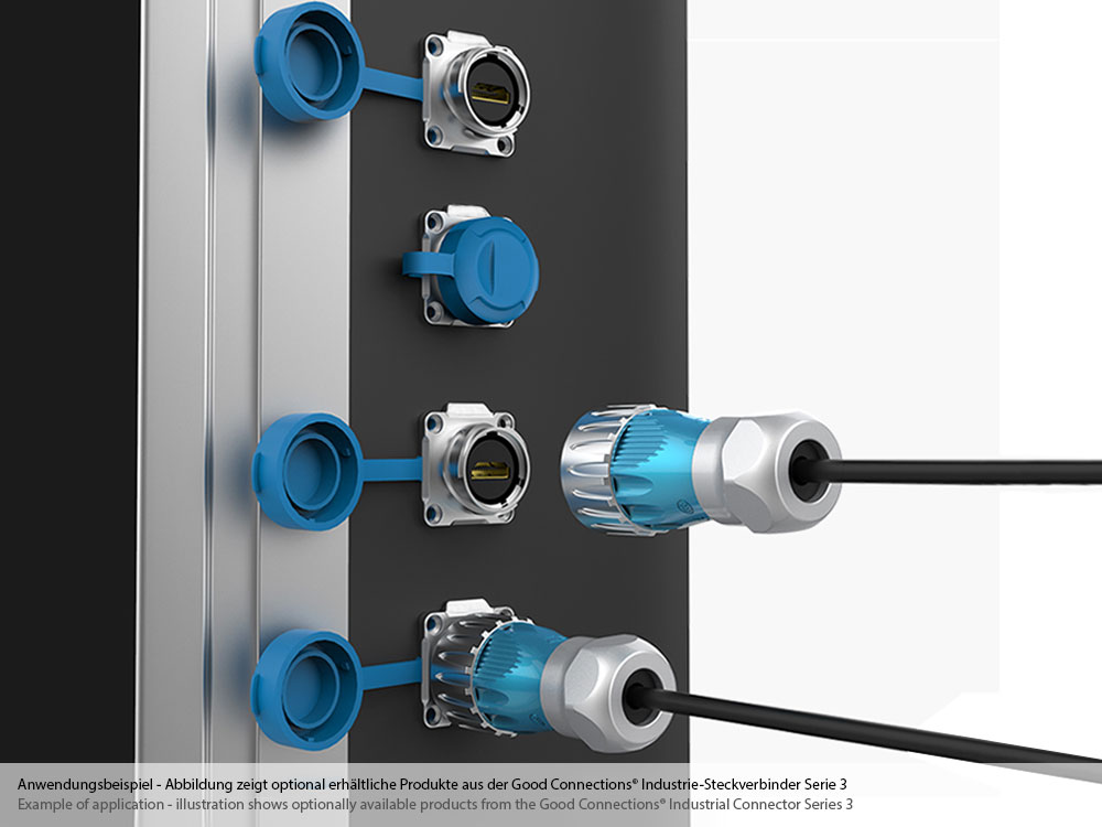 Industrial Connector S3 - HDMI 2.0b cable, Plug A with cable gland to Plug A, metal, M24, bayonet, IP65/67, 1m, Good Connections®