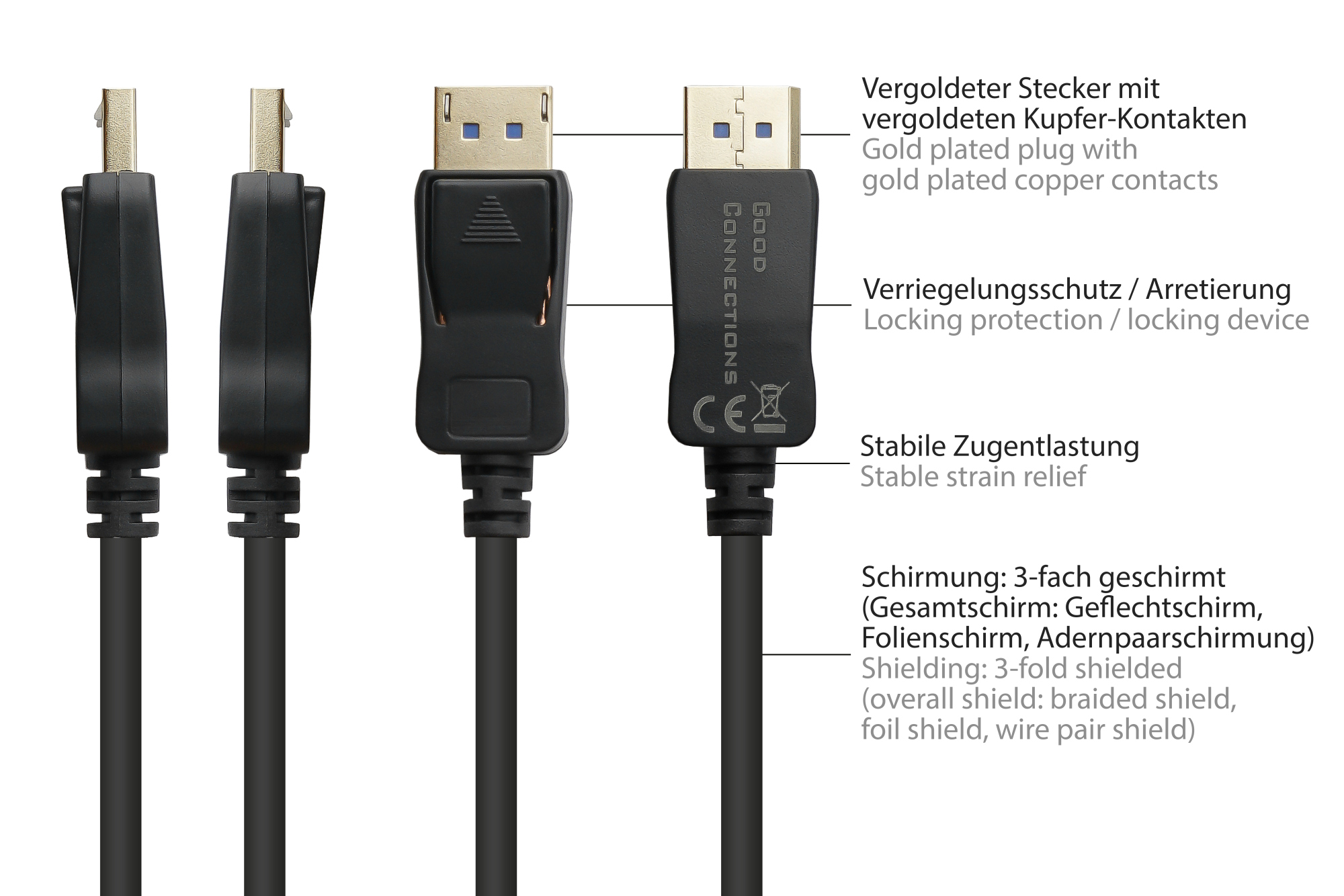 DisplayPort 2.0 cable, 54 Gbit/s, UHBR 13.5, 4K @240Hz / 8K @60Hz, CU, black, 0,5m, Good Connections®