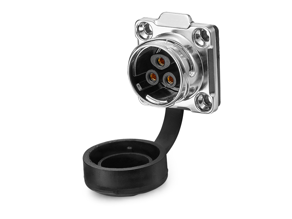 Industrial Connector S3 - Power (3-Pin) Feed-through coupler with flange, solder termination, metal, M20, bayonet, IP65/67, Good Connections®
