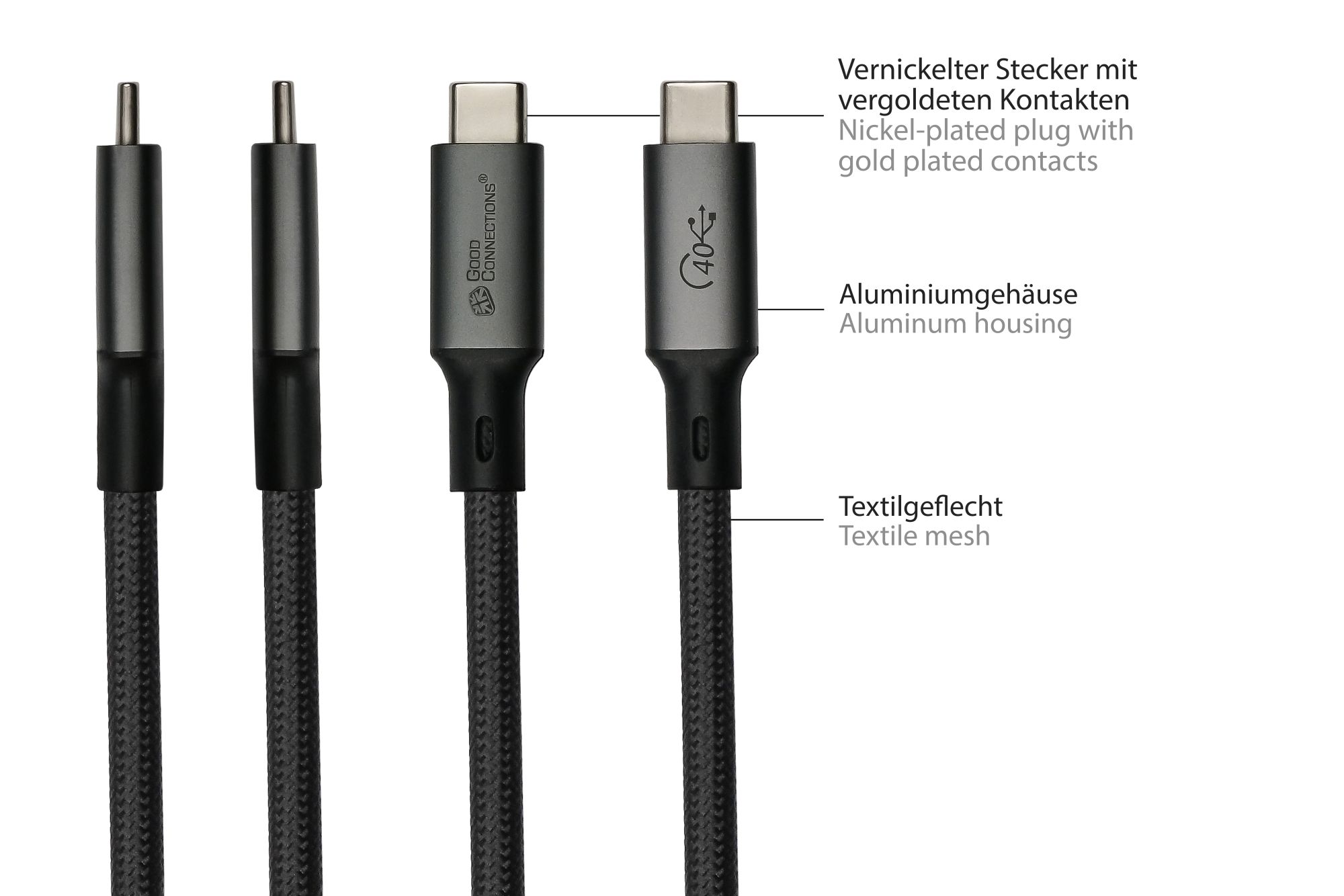 Magnetisches USB 4.0 Gen. 3x2 Spiralkabel (40GBit/s, 240W, 8K@60Hz), USB-C™ Stecker an USB-C™ Stecker, schwarz, 1m, Good Connections®