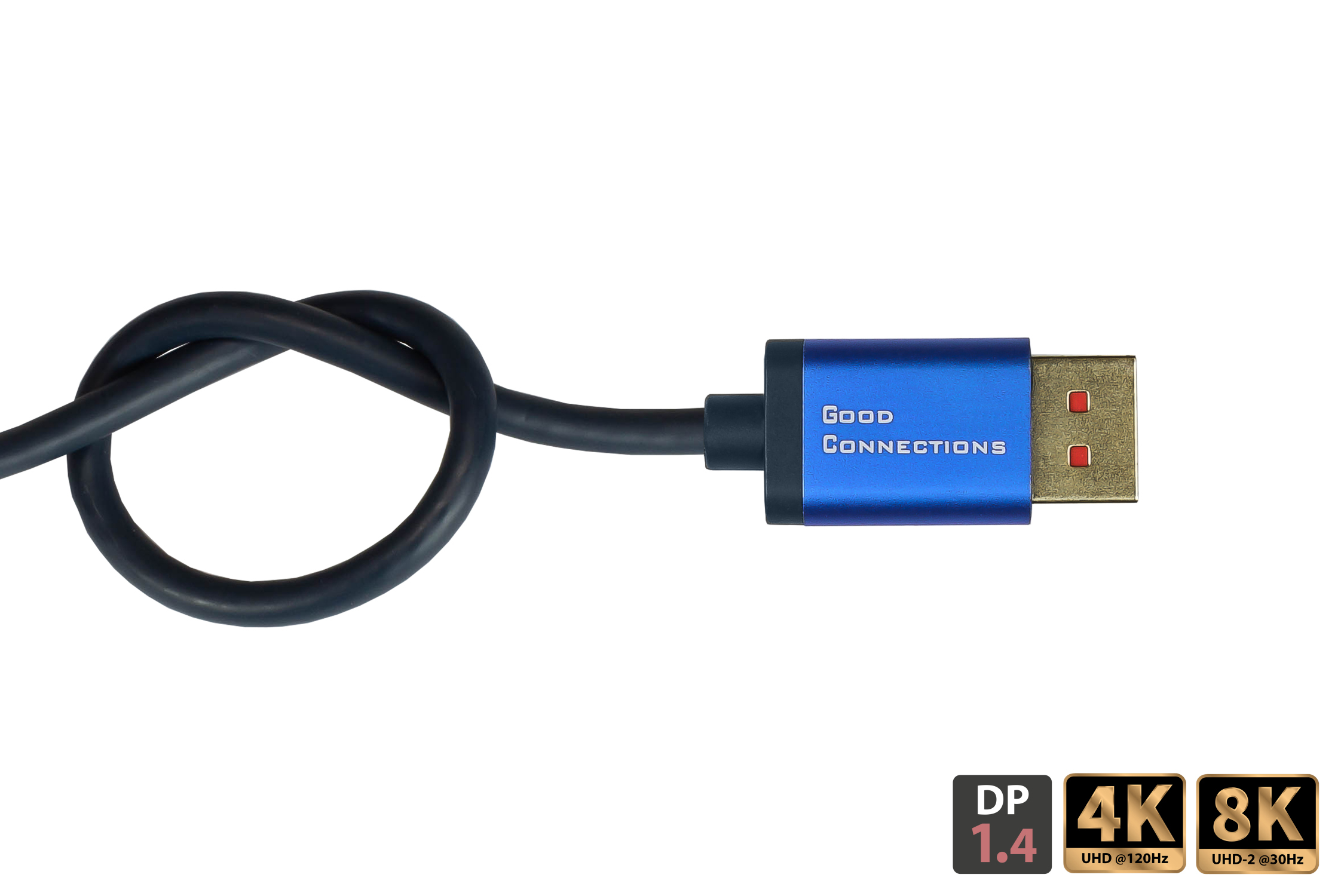 DisplayPort 1.4 SmartFLEX Kabel, 8K UHD-2 / 4K UHD, Aluminiumgehäuse, CU, dunkelblau, 0,5m, Good Connections®
