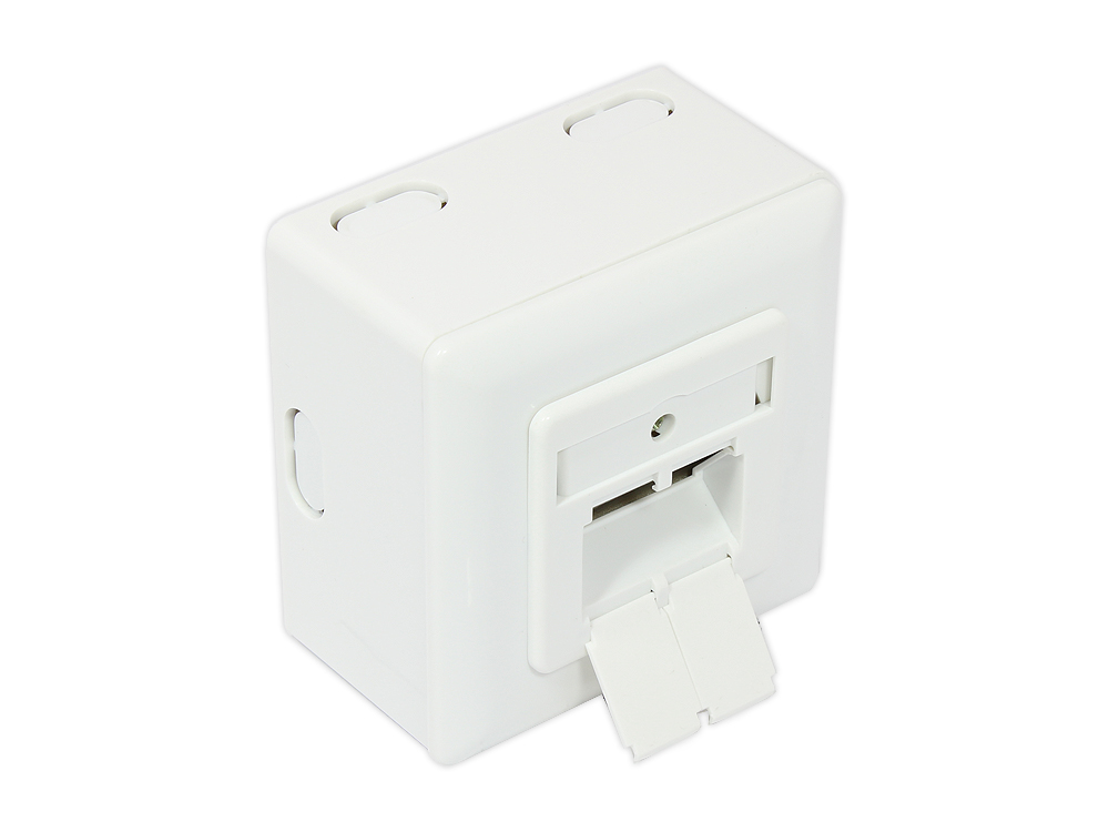 Netzwerkdose Cat. 6, 2xRJ45, geschirmt, universal inkl. Aufputzgehäuse, DESIGNFÄHIG, vertikale Kabelzuführung, signalweiß RAL9003, Good Connections®
