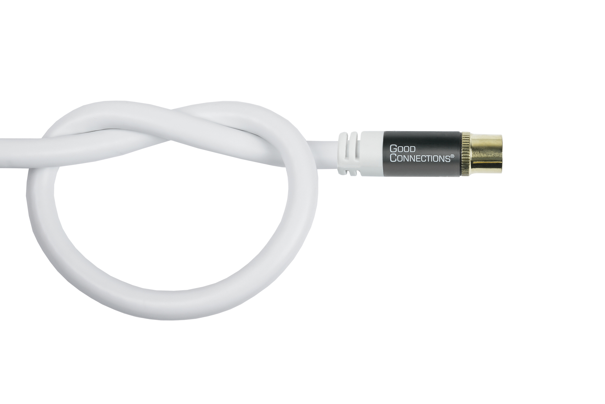 Antenna cable SmartFLEX, IEC/coax plug angled to socket, gold-plated, quad-shielded, shielding measure 120dB, white, 1m, Good Connections®