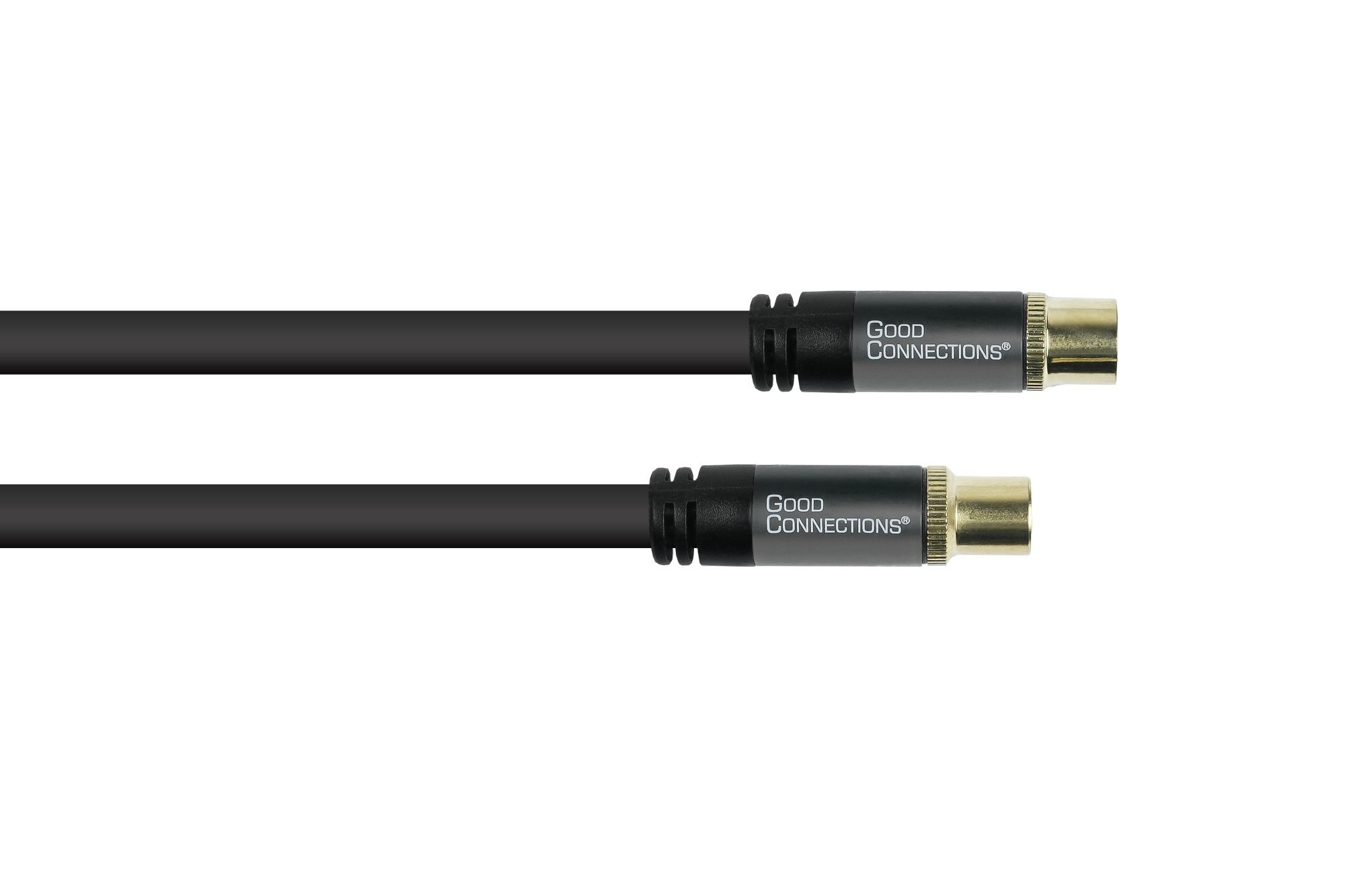 Antenna cable SmartFLEX, IEC/coax plug to socket, gold-plated, quad-shielded, shielding measure 120dB, black, 1m, Good Connections®