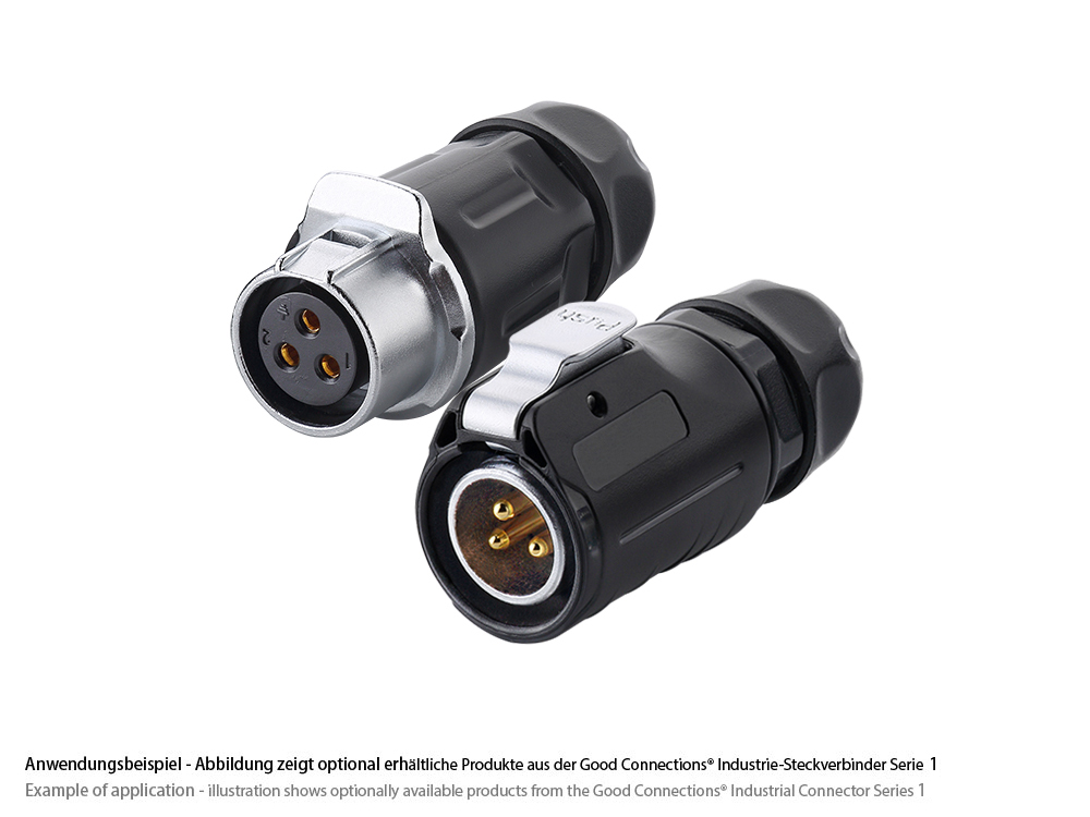 Industrial Connector S1 - Power (3-pin) Plug with click locking, solder termination, M20, IP65/67, Good Connections®