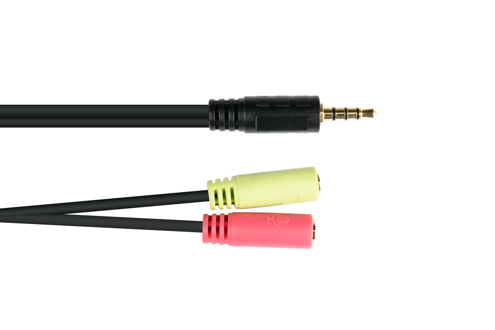 Headset adapter, 4-pin 3.5mm jack plug to 2x 3-pin 3.5mm jack socket, CTIA pin assignment, black, 0.2m, Good Connections®