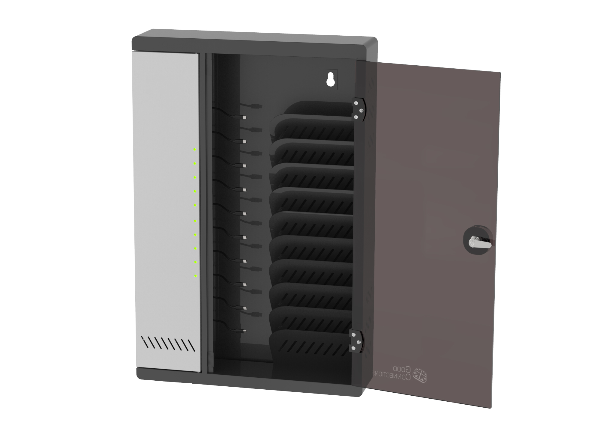 Wall-mounted charging cabinet for 10 devices