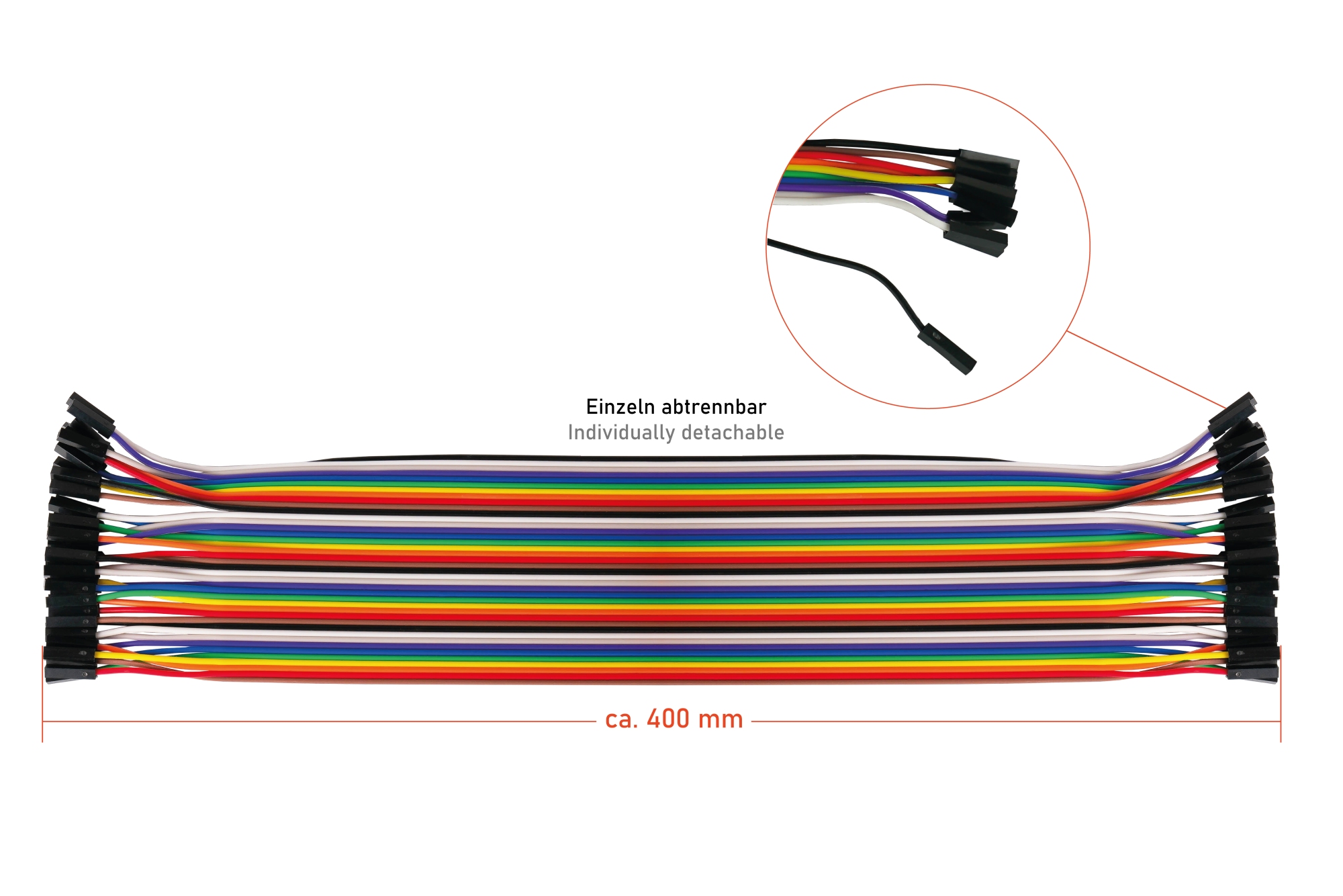 kabelmeister® Jumper Wire 40-Pin trennbare Adern für Arduino, Raspberry Pi etc., Buchse an Buchse, 3er-Set, 40cm