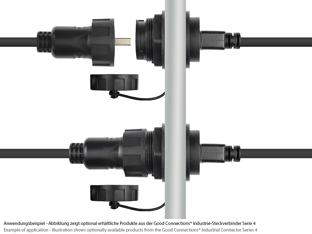Industrie-Steckverbinder S4 - USB 2.0 Kabel, Stecker A mit Kabelverschraubung an Stecker A, Bajonett, IP67, schwarz, 1m, Good Connections®