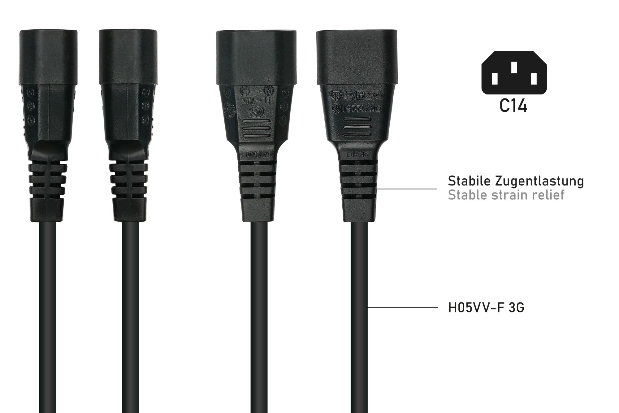kabelmeister® Kaltgeräteverlängerung Kaltgeräte-Stecker C14 (gerade) an Kaltgeräte-Buchse C13 (gerade), schwarz, 1,00mm², 5m