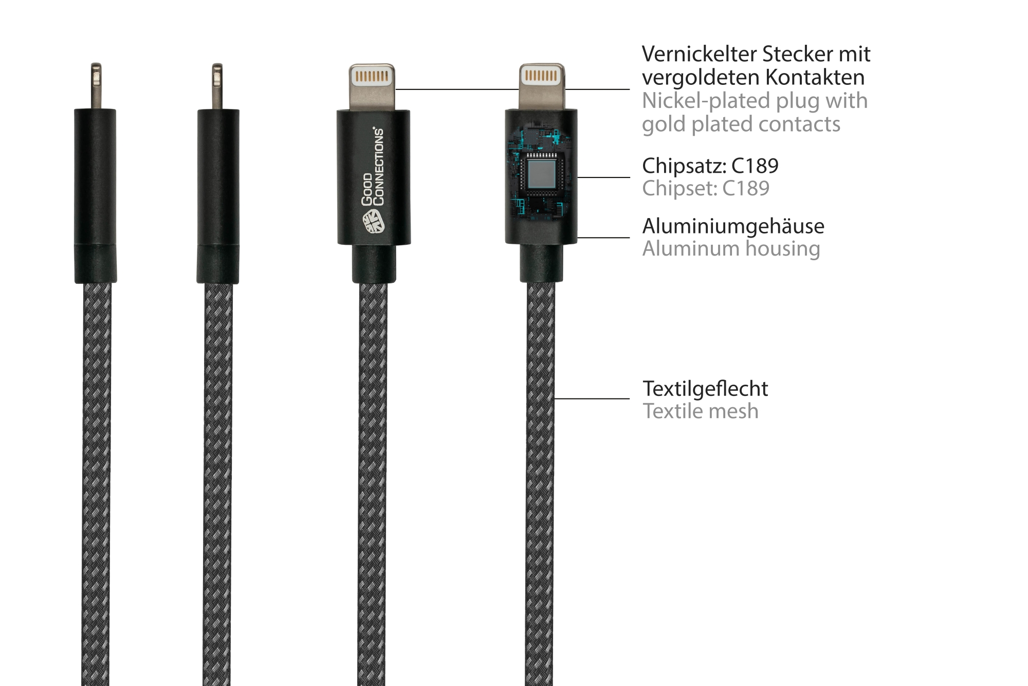 USB 2.0 Charging and data cable for iPhone/iPad/iPod, USB-A plug to Lightning™ plug, MFI certified, 12W, black, 0,5m, Good Connections®