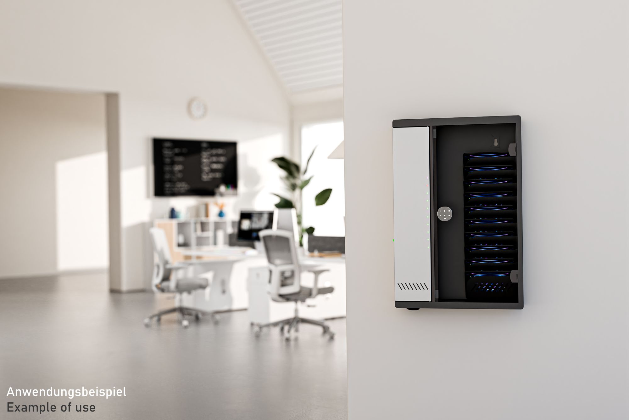 Wall-mounted charging cabinet for 10 devices