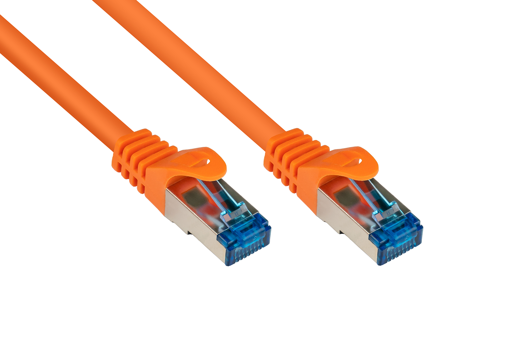 RNS® Patchkabel mit Rastnasenschutz, Cat. 6A, S/FTP, PIMF, halogenfrei, 500MHz, orange, 0,5m, Good Connections®