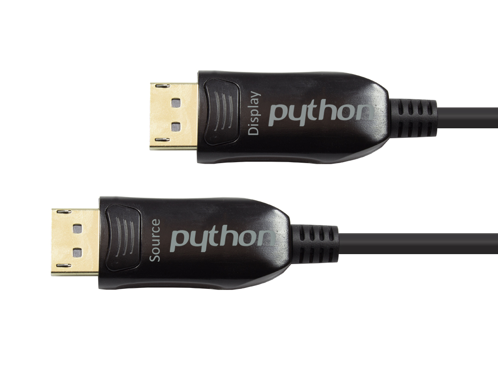Optical Hybrid Displayport 1.2 cable, 4K2K / UHD 60Hz, gold-plated plugs and contacts, black, 100m, PYTHON® Series