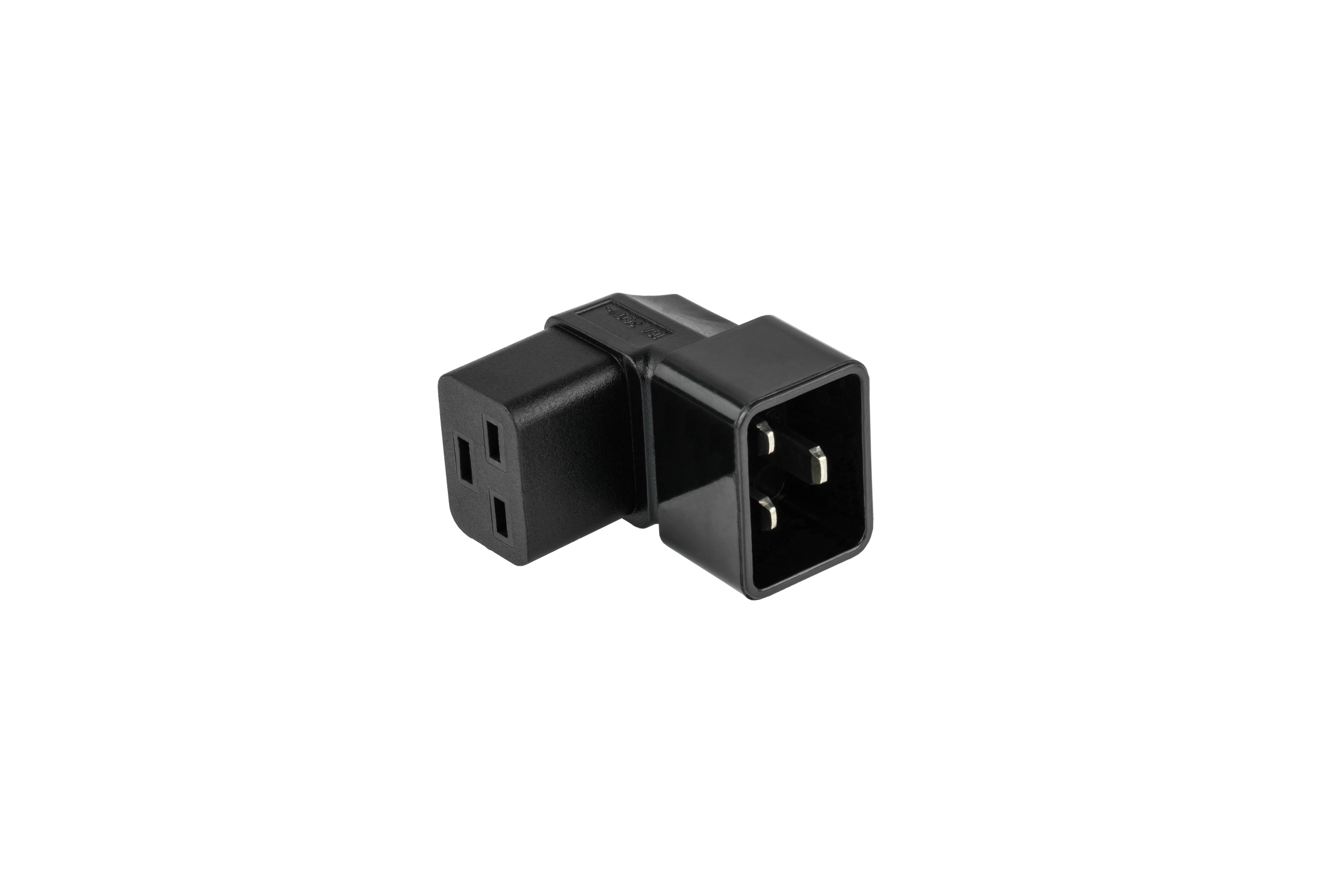 kabelmeister® Power adapter IEC plug C20 to IEC socket C19, angled top/bottom, black