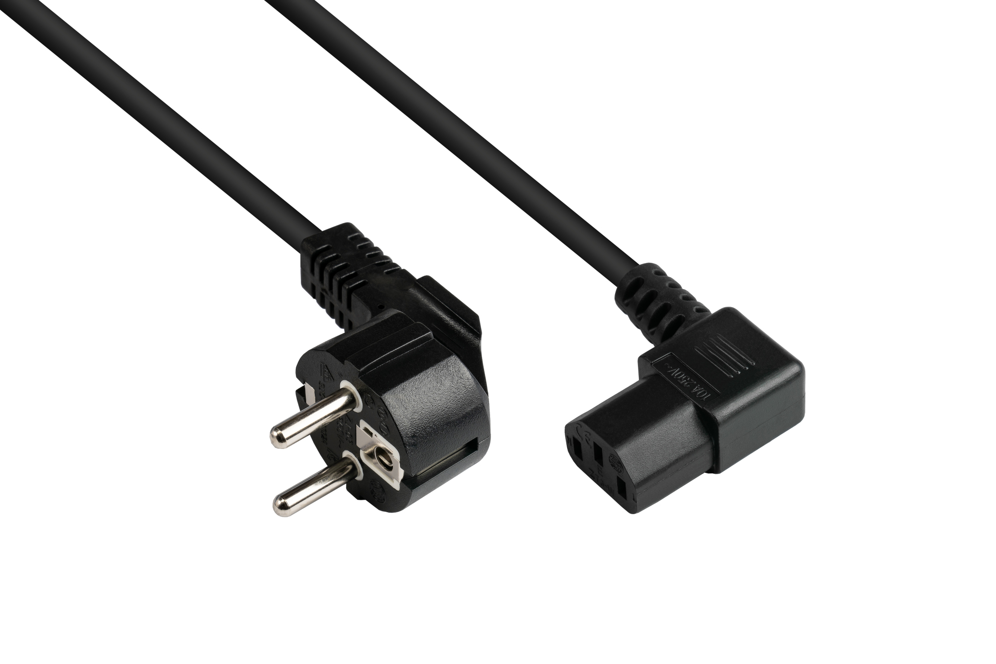 Power cord Safety-plug Typ E+F (CEE 7/7, angled) to C13 (right angled), black, 0,75 mm², 1,8 m, Good Connections®