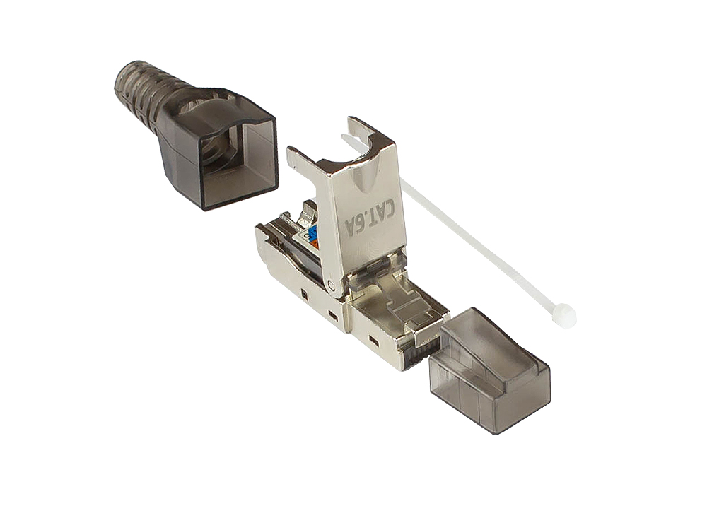 RJ45 plug Cat. 6A, toolless / field attachable, STP shielded, metal, Good Connections®