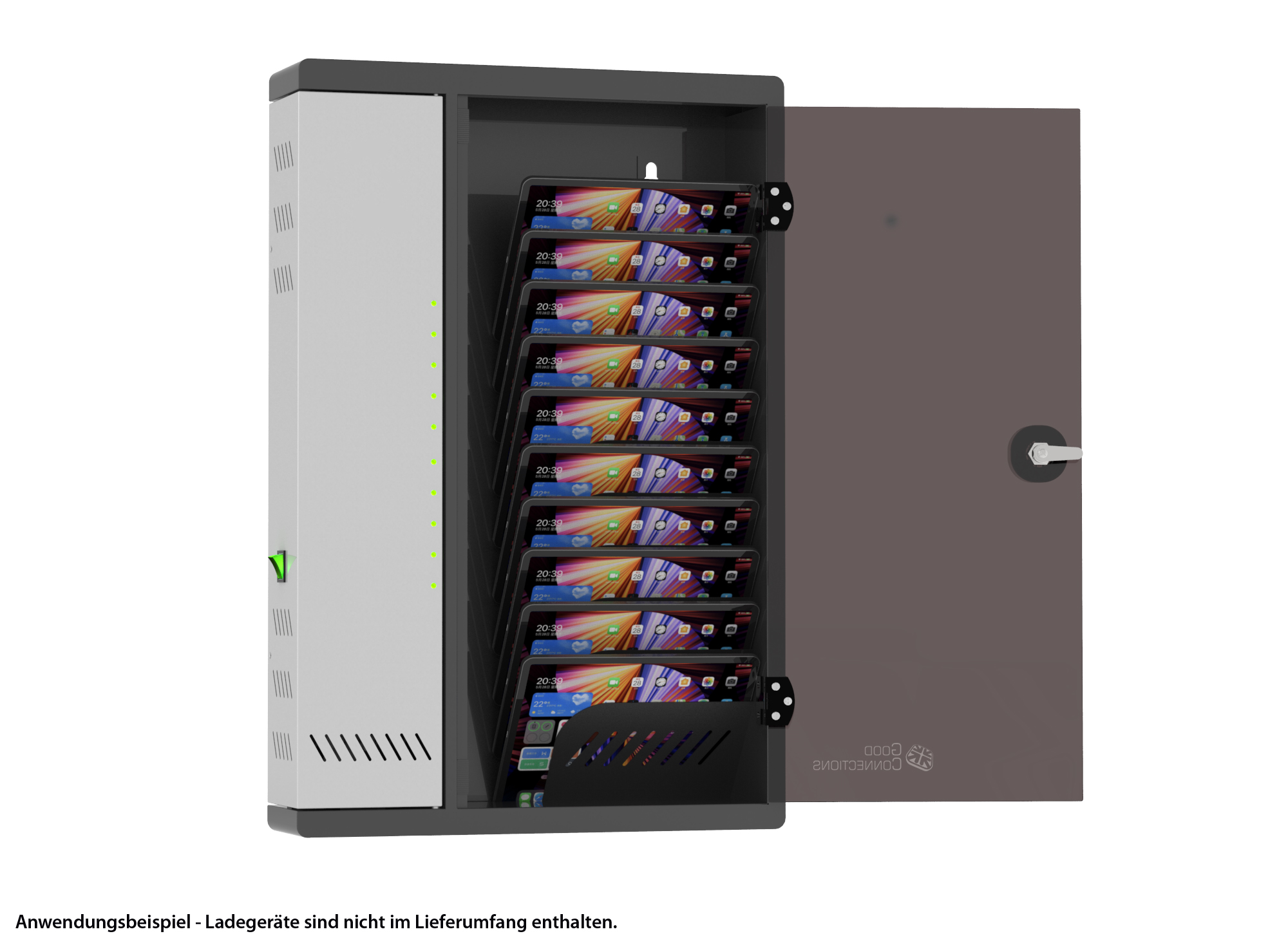 Wall-mounted charging cabinet for 10 devices