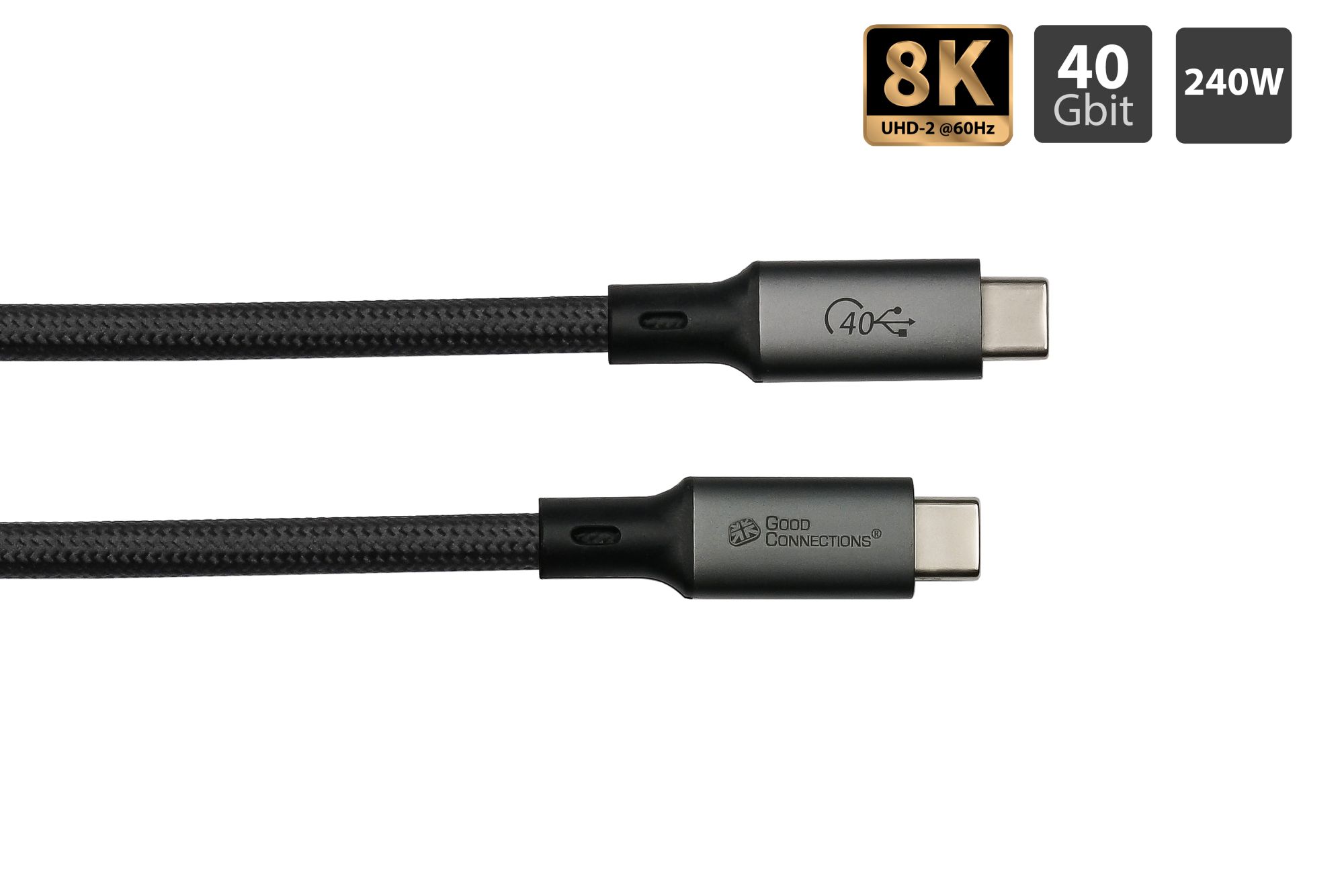 Magnetisches USB 4.0 Gen. 3x2 Spiralkabel (40GBit/s, 240W, 8K@60Hz), USB-C™ Stecker an USB-C™ Stecker, schwarz, 1,5m, Good Connections®