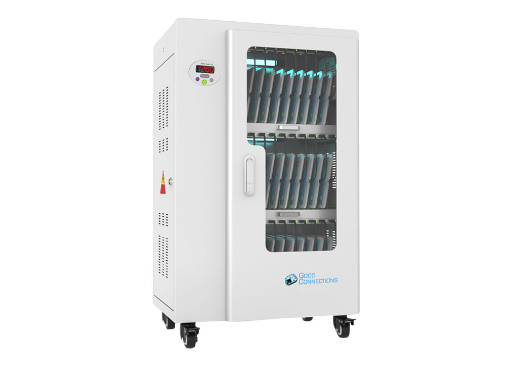Tablet charging cart for up to 30 devices, UV-C disinfection, Smart Control, sync function for iOS/Android, grey, Good Connections®