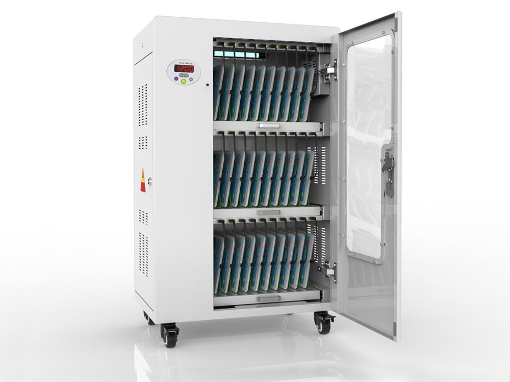 Tablet charging cart for up to 30 devices, UV-C disinfection, Smart Control, sync function for iOS/Android, grey, Good Connections®