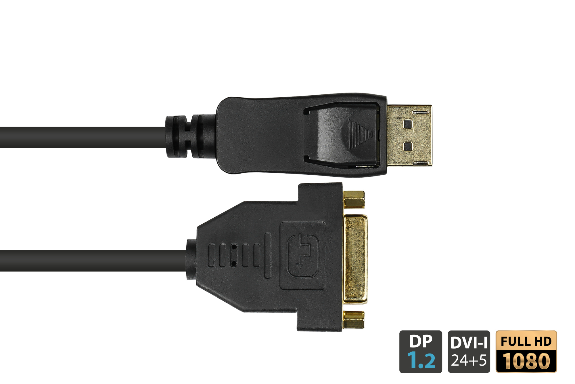 Adapterkabel DisplayPort 1.2 plug to DVI-I 24+5 socket, black, 0,2m, Good Connections®