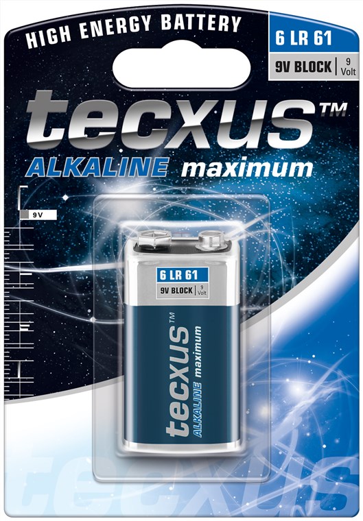 Tecxus® Batterie Alkali 9-Volt Block, 1er Blister