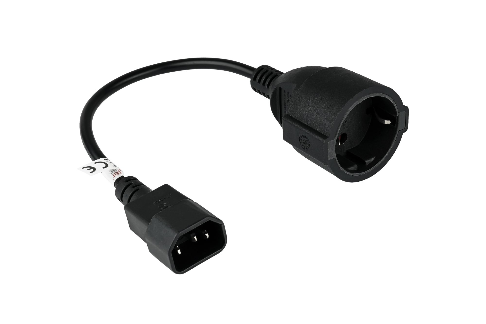 kabelmeister® Netzkabel / Adapterkabel USV,  Kaltgeräte-Stecker C14 (gerade) an Schutzkontakt-Buchse Typ F (gerade), schwarz, 0,75mm², 0,15m