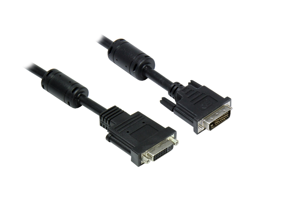 Verlängerung DVI-D 24+1 Stecker an Buchse, mit Ferritkern, schwarz, 5m, Good Connections®