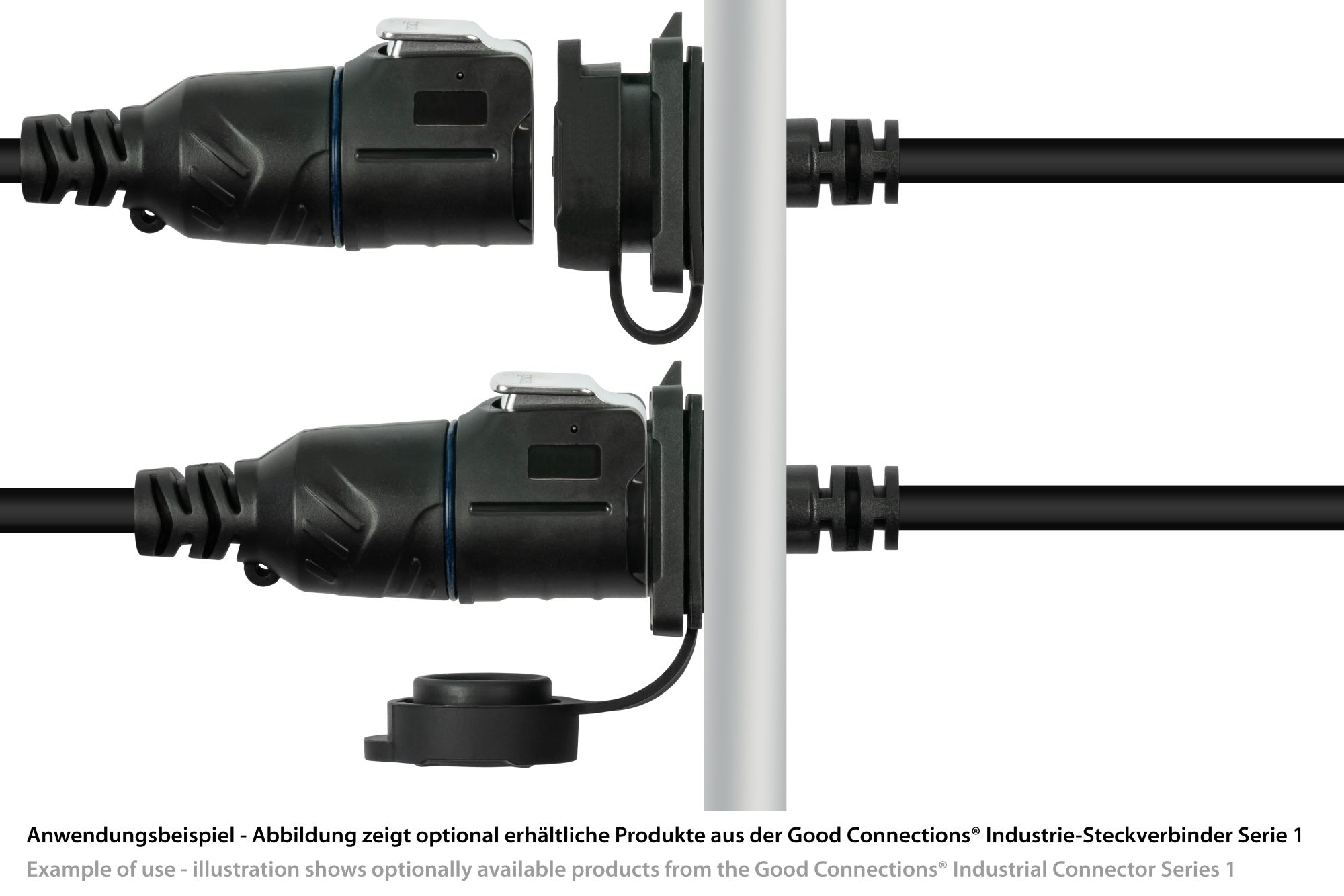 Industrial connector S1 - USB 3.2 Gen. 2 cable, plug C™ to panel socket C™, M16, IP65/67, 1m, Good Connections®