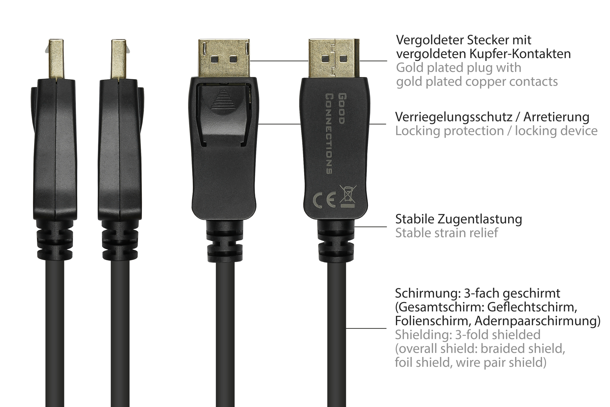 Adapterkabel DisplayPort 1.2 plug to DVI-I 24+5 socket, black, 0,2m, Good Connections®