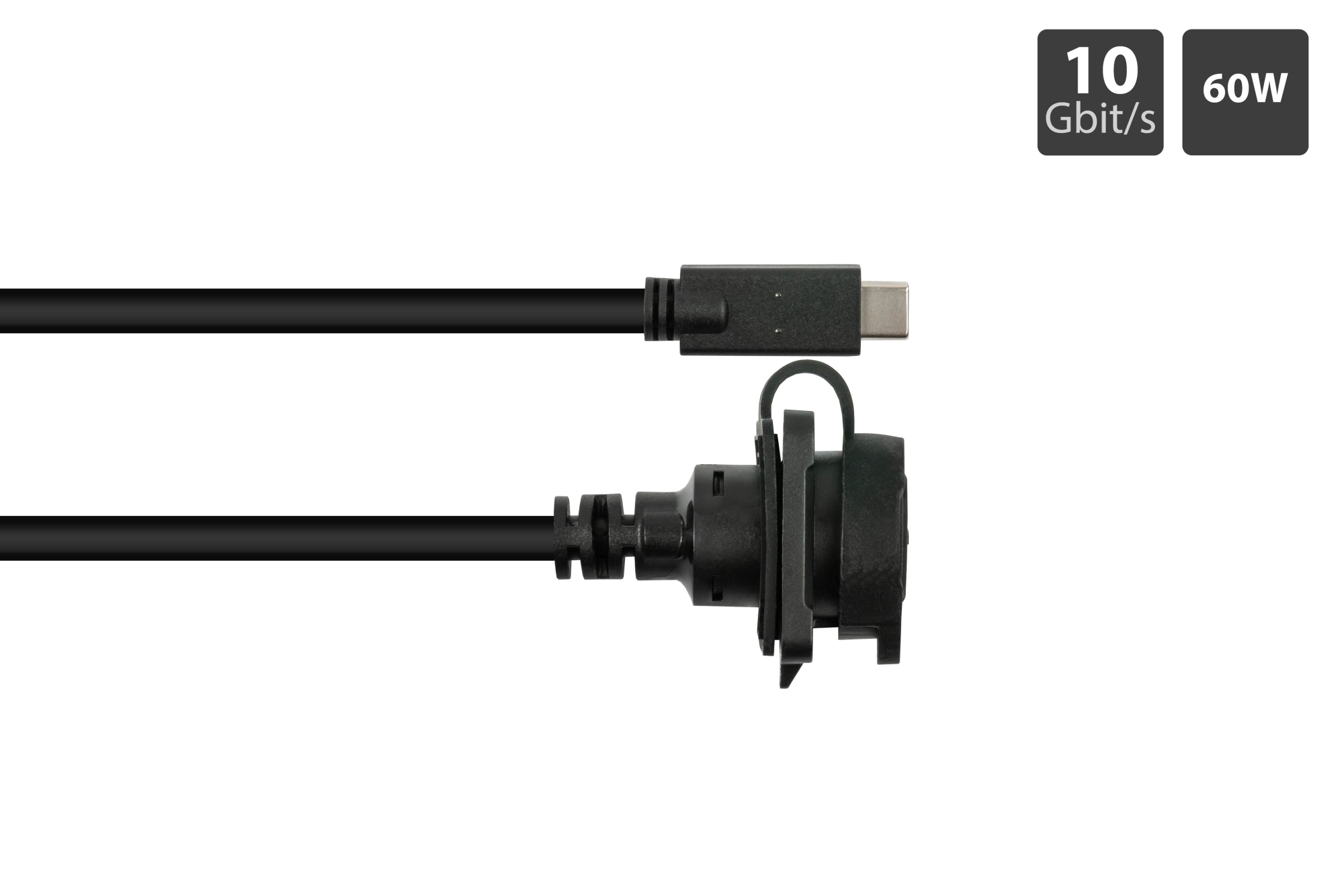 Industrial connector S1 - USB 3.2 Gen. 2 cable, plug C™ to panel socket C™, M16, IP65/67, 0,5m, Good Connections®