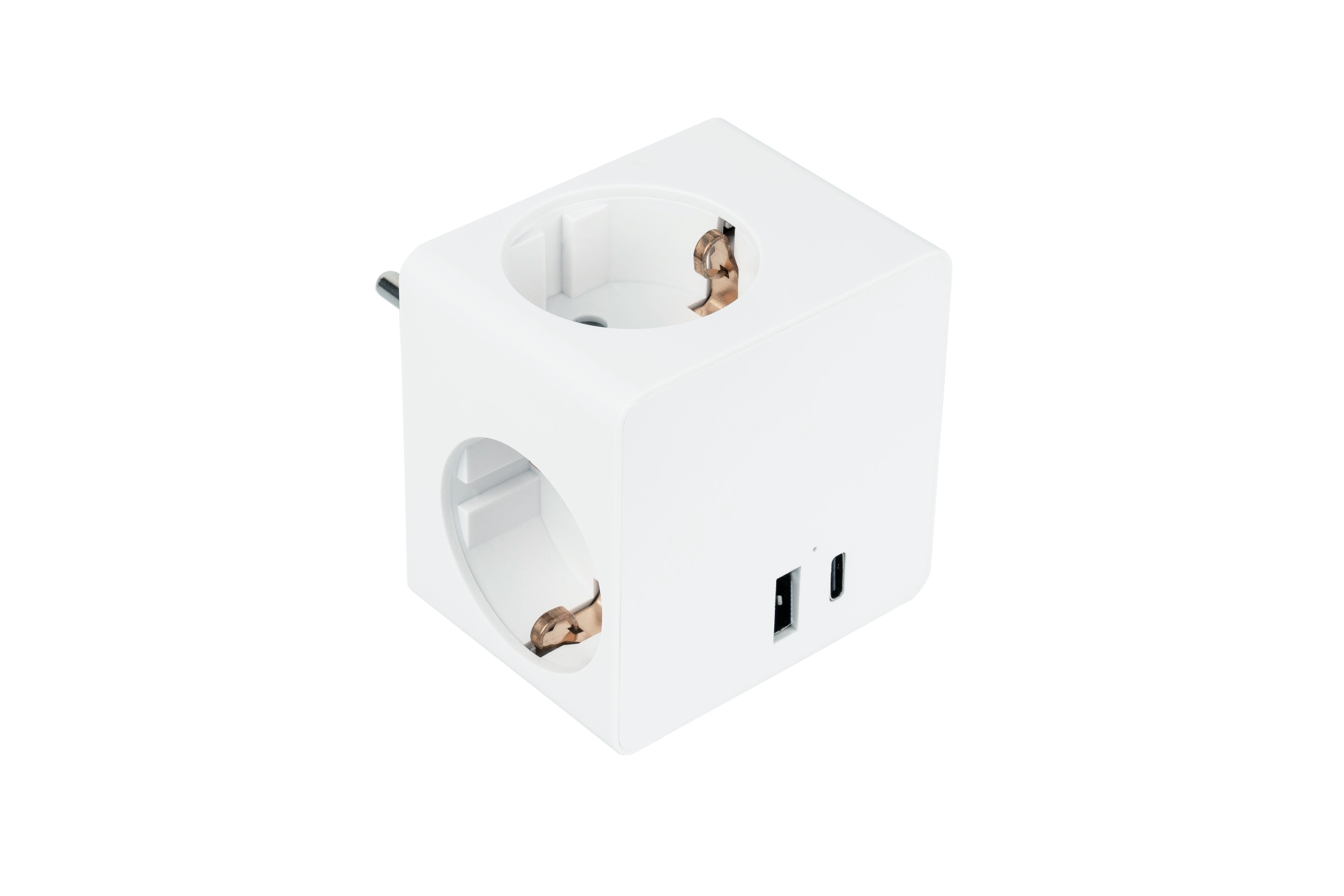Steckdosenwürfel mit 3x Schutzkontakt-Buchse, USB-C™ (20W, PD 3.0) und USB-A Buchse (18W), weiß