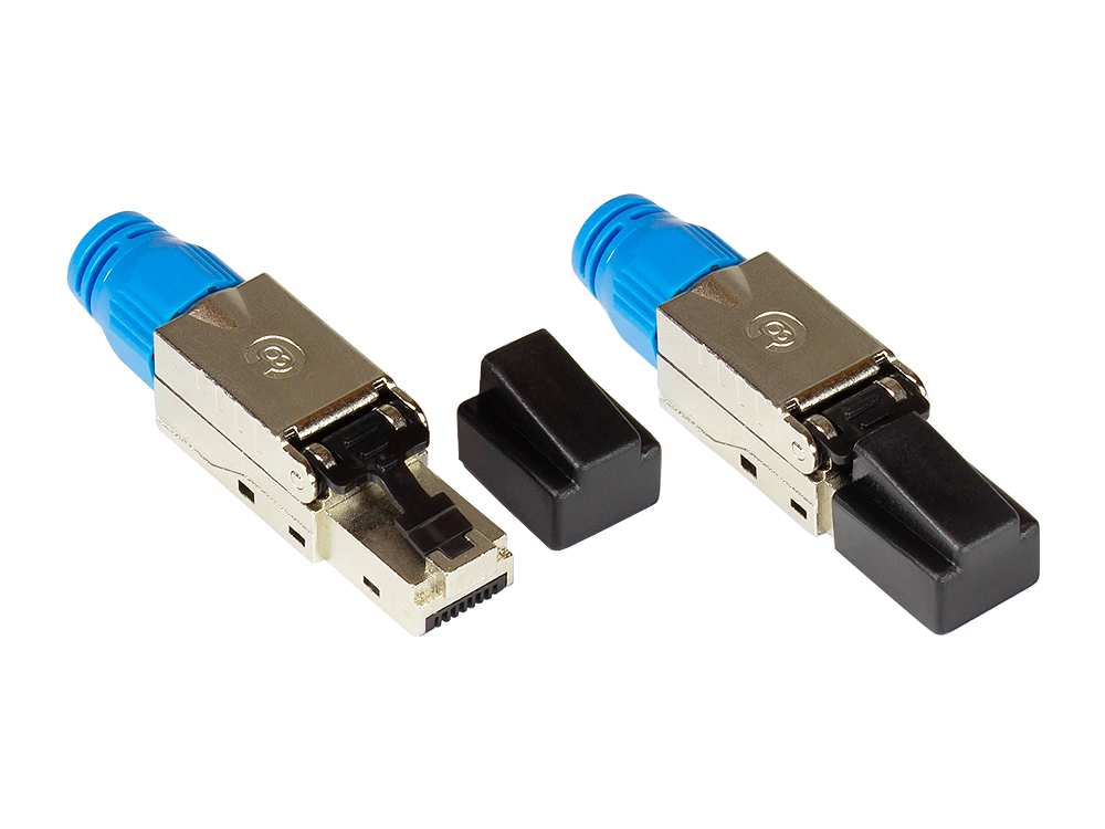 RJ45 plug Cat. 8.1, toolless / field attachable, STP shielded, metal, Good Connections®
