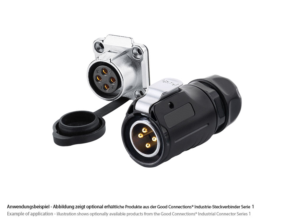 Industrial Connector S1 - Power (4-Pin) Feed-through coupler with flange, solder termination, metal, M20, IP65/67, Good Connections®