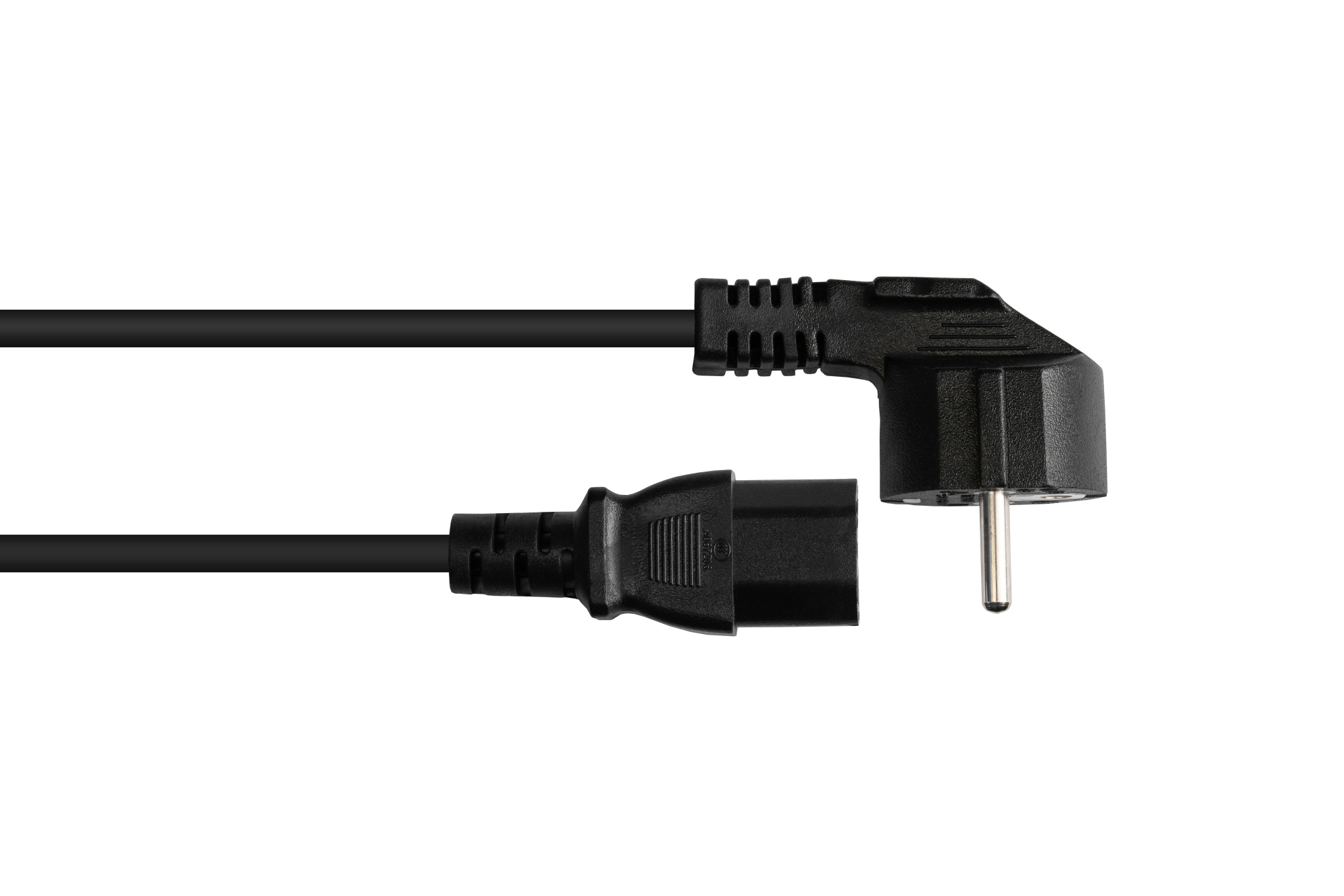 Netzkabel Schutzkontakt-Stecker Typ E+F (CEE 7/7, gewinkelt) an C15 Warmgerätebuchse (gerade), schwarz, 1,00 mm², 1 m, Good Connections®